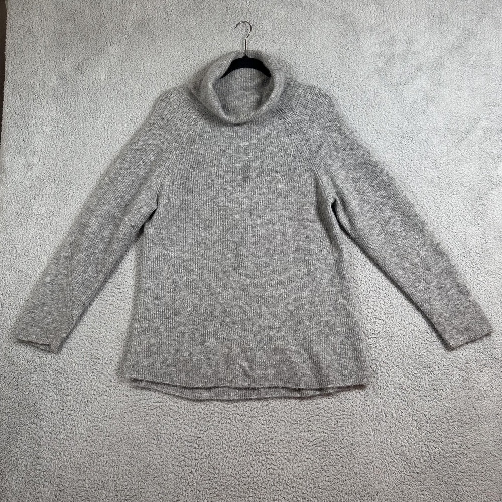 Alicia Adams Alpaca Sweater Womens Medium Gray Cowl Neck Pullover Soft Knit Cozy